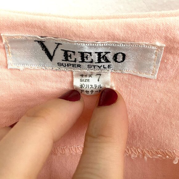 ๐ธ Vintage Veeko Super Style Peach Belted Dress - With Shoulder Pads! - Size S - Picture 10 of 10